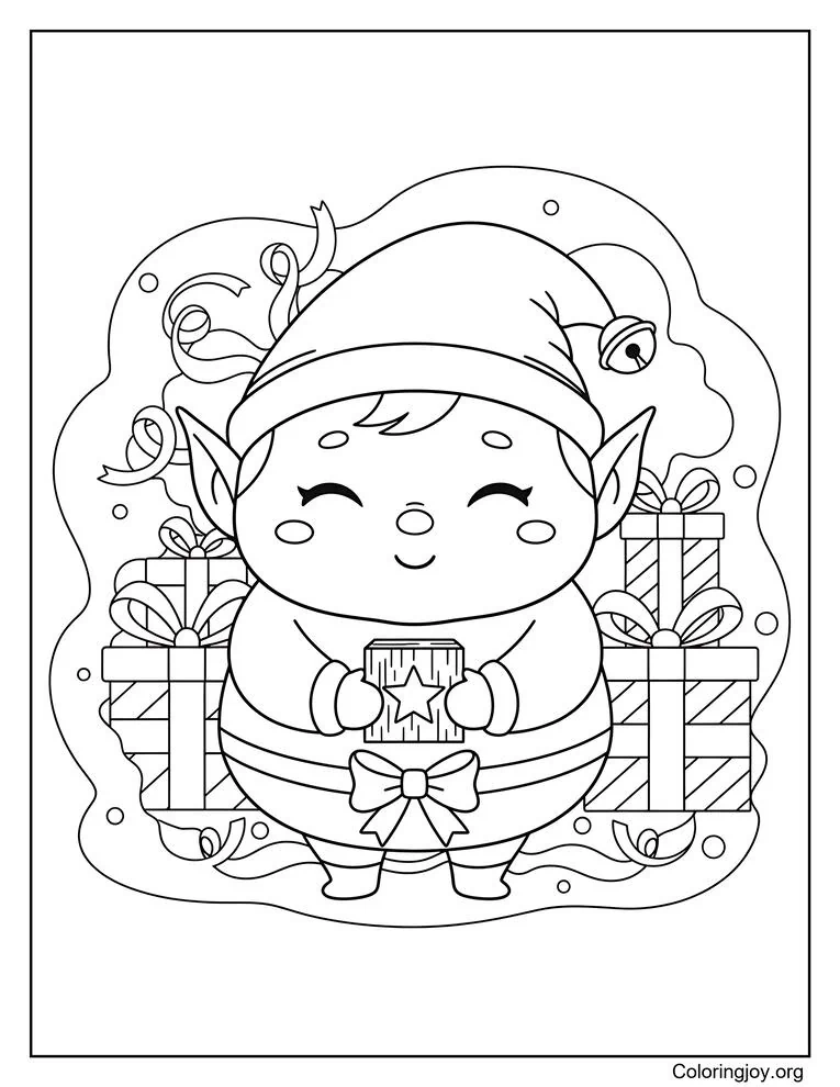 Página a color del taller de regalos de elfos