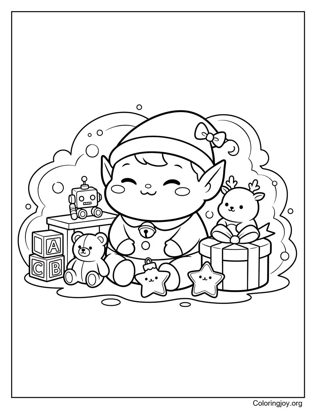 Dibujo para colorear del taller de Papá Noel