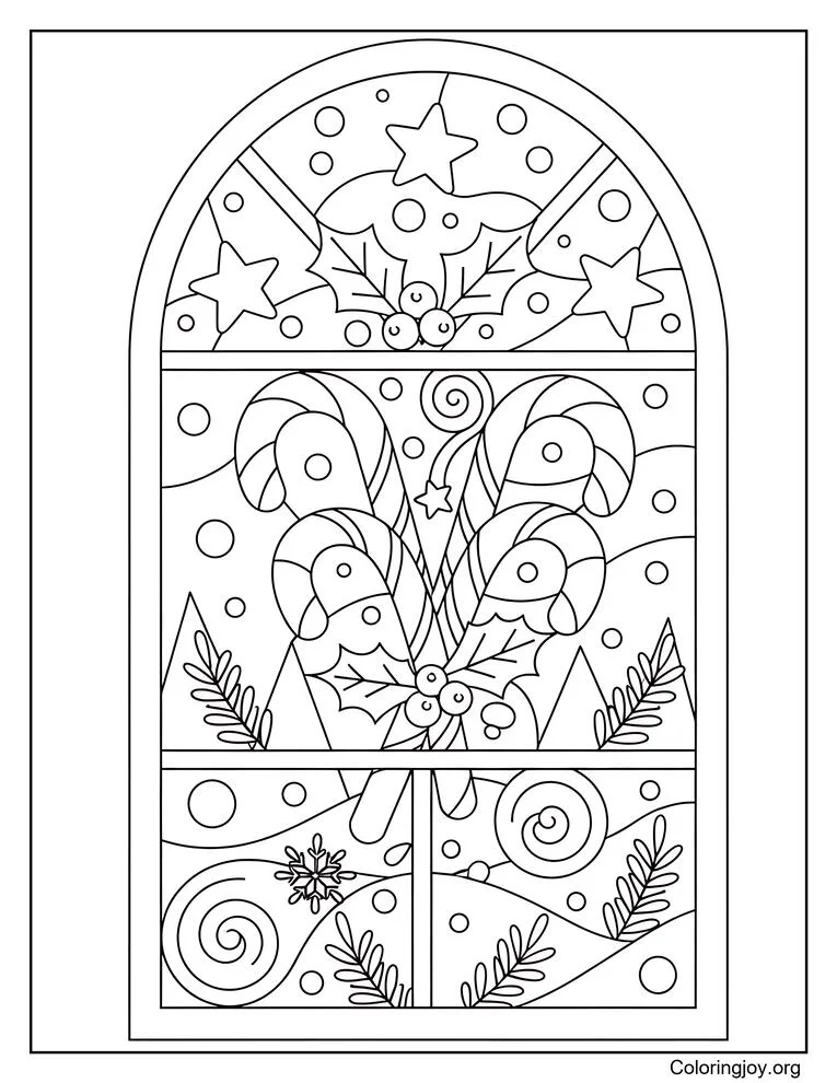 hoja para colorear de vidrieras de bastón de caramelo