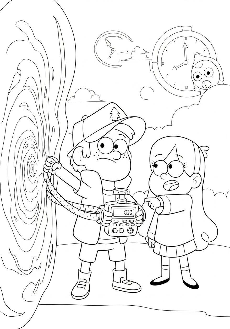 Gravity Falls Time Travel Coloring page to download