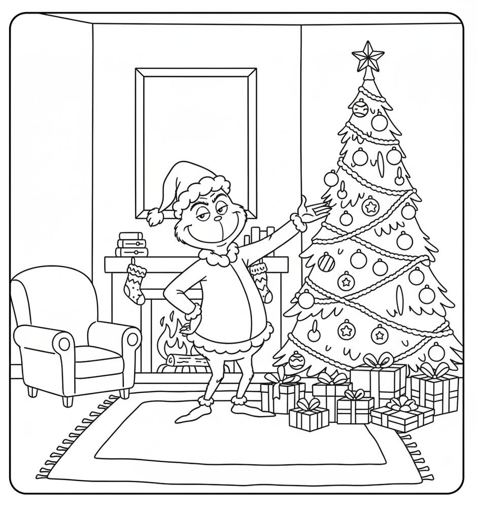 Grinch Christmas Tree Coloring Page