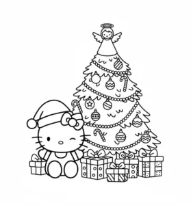 Hello Kitty Christmas Tree Coloring Page