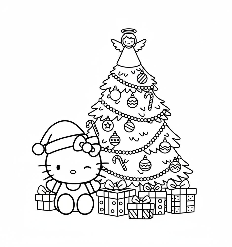 Hello Kitty Christmas Tree Coloring Page