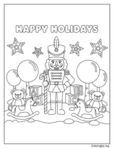 Holiday Nutcracker Coloring Page in Toyland Setting
