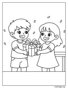 Joyful gift exchange coloring pages