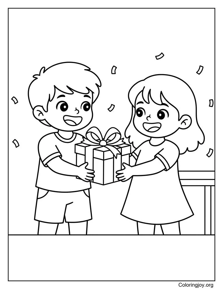 Joyful gift exchange coloring pages