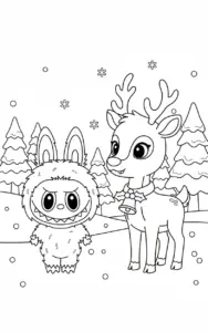 Labubu and Reindeer Winter Scene