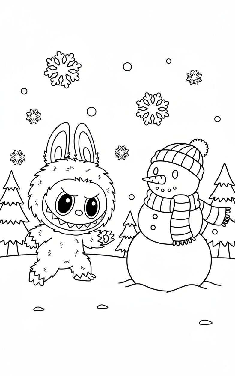 Labubu and Snowman Winter Fun