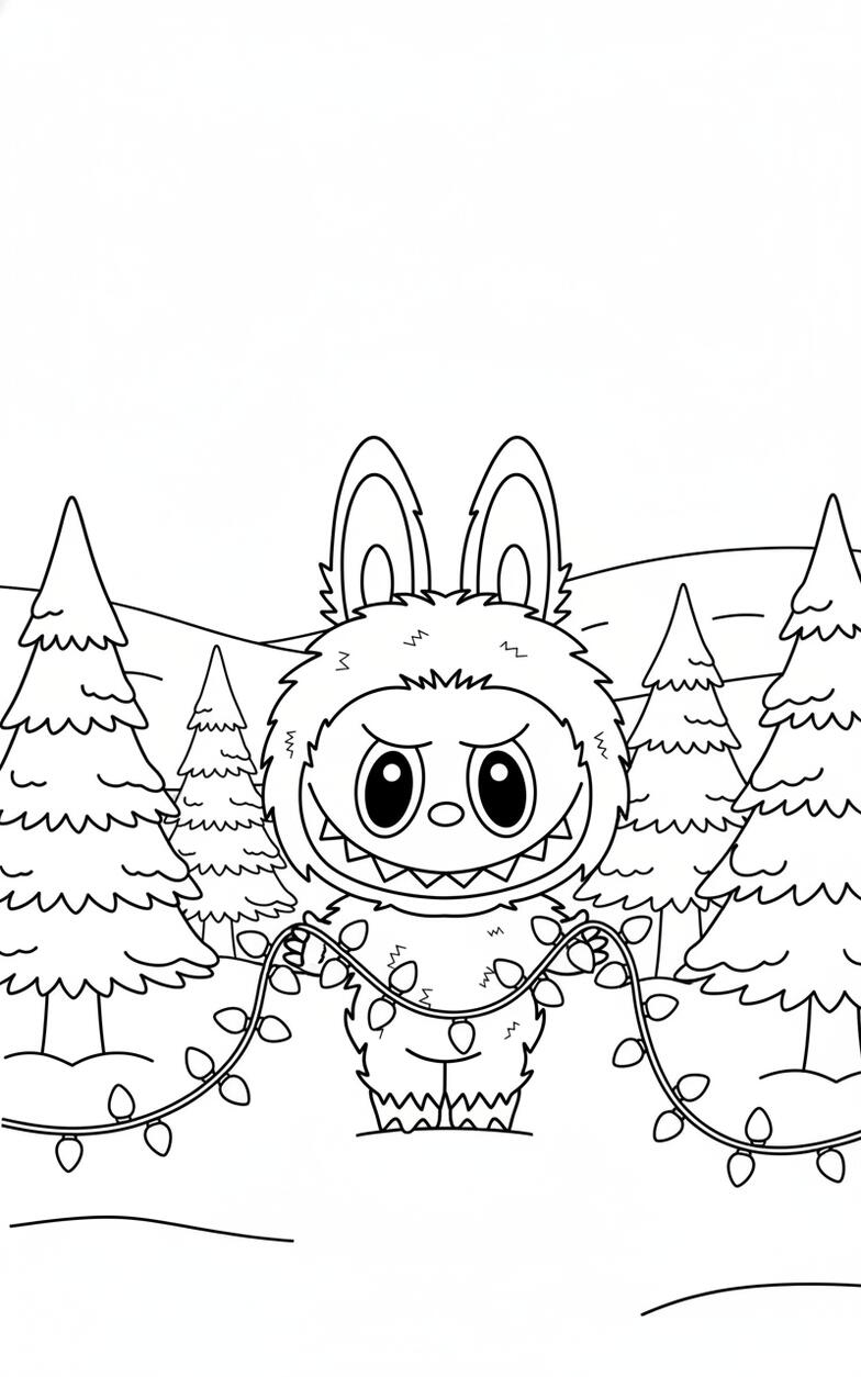 Labubu Christmas Lights in Snow Free Printable