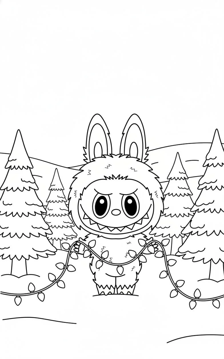 Labubu Christmas Lights in Snow Free Printable