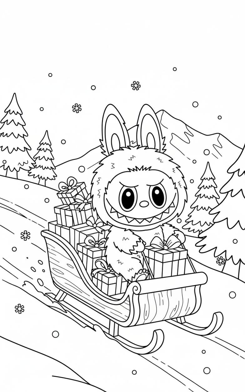 Labubu Christmas Sleigh Ride Coloring sheet
