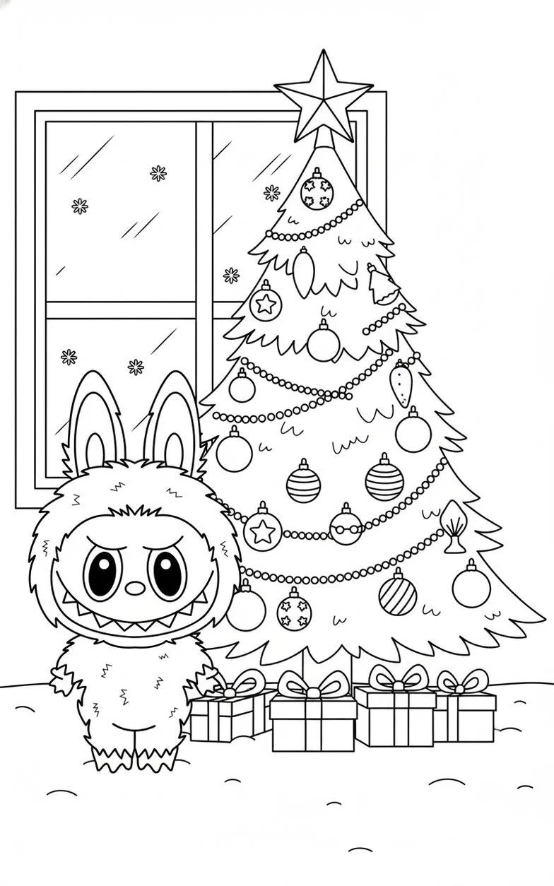 Labubu Christmas Coloring Pages (PDFs Easy to Download and Print)