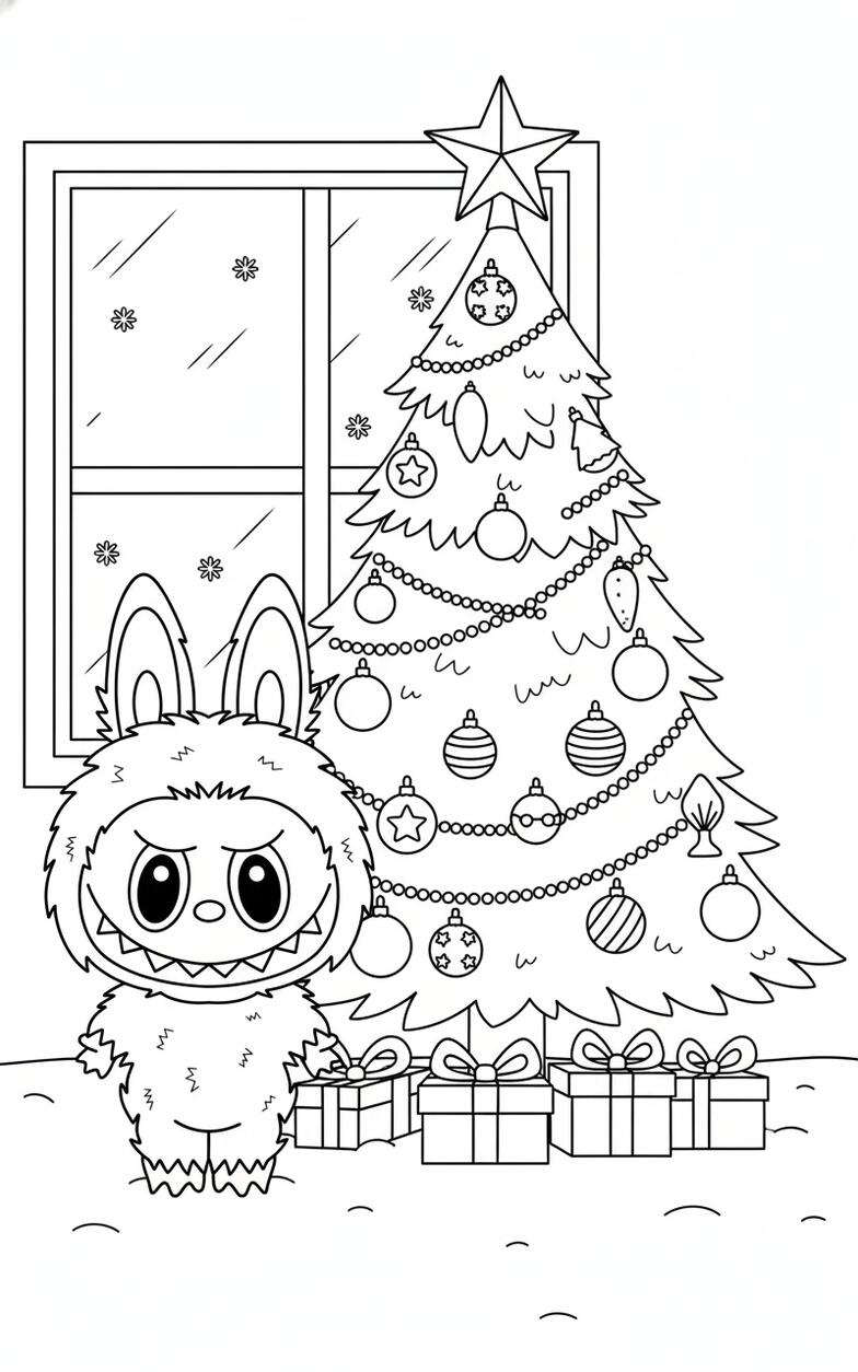 Labubu Christmas Tree with Snowfall