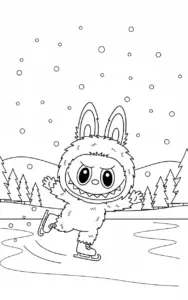 Labubu Ice Skating on Frozen Pond Winter