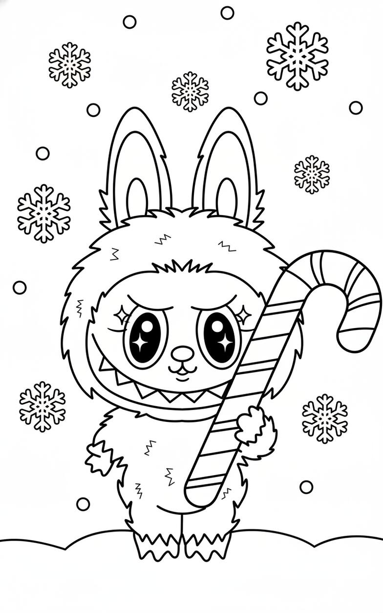 Labubu with Candy Cane and Snowflakes Christmas