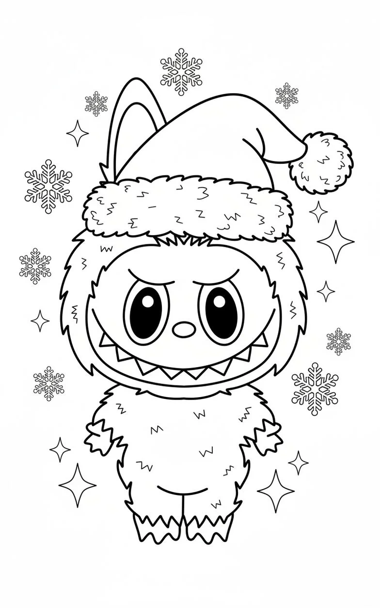 Labubu with Santa Hat, Snowflakes, and Stars