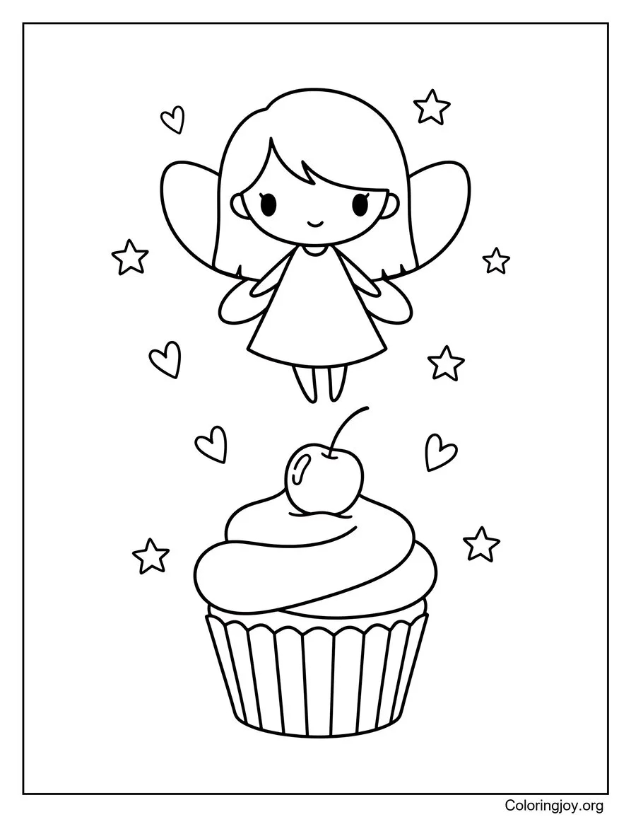 Hover a fairy over a cupcake, sprinkling magical sugar stars.