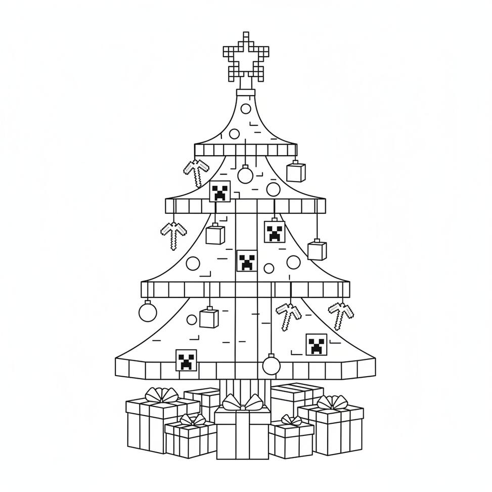 Minecraft Christmas Tree Coloring Page