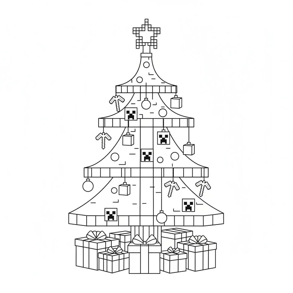 Minecraft Christmas Tree Coloring Page