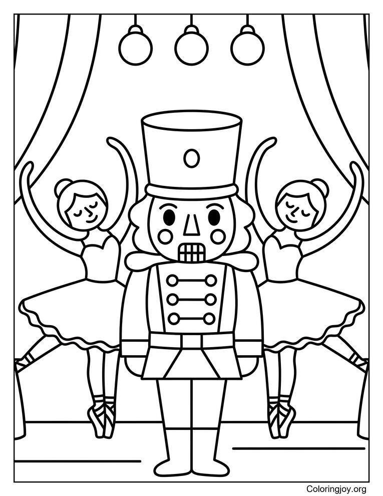 Nutcracker Hero Coloring Page in Ballet Setting