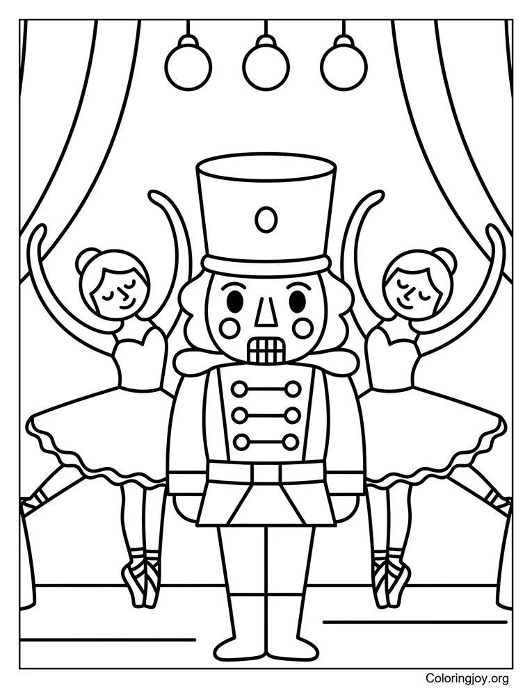 Nutcracker Hero Coloring Page in Ballet Setting