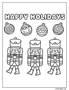 Nutcracker Parade Coloring Page with Ornaments