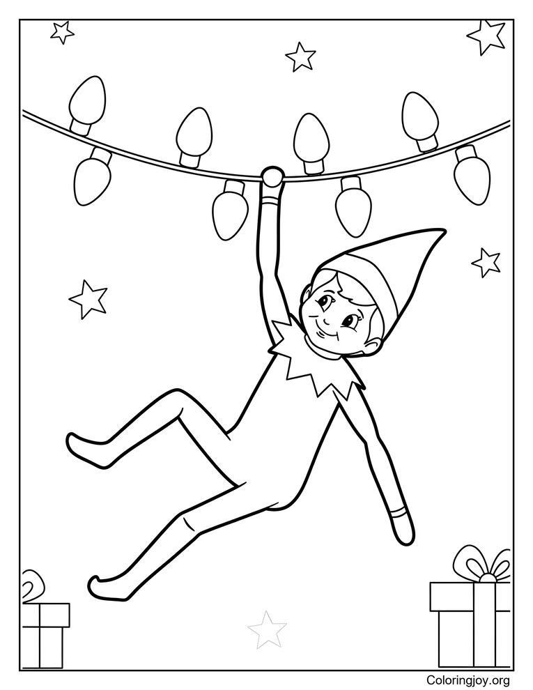 Playful Elf on the Shelf Scene Coloring Page