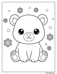 polar bear and snowflakes coloring page