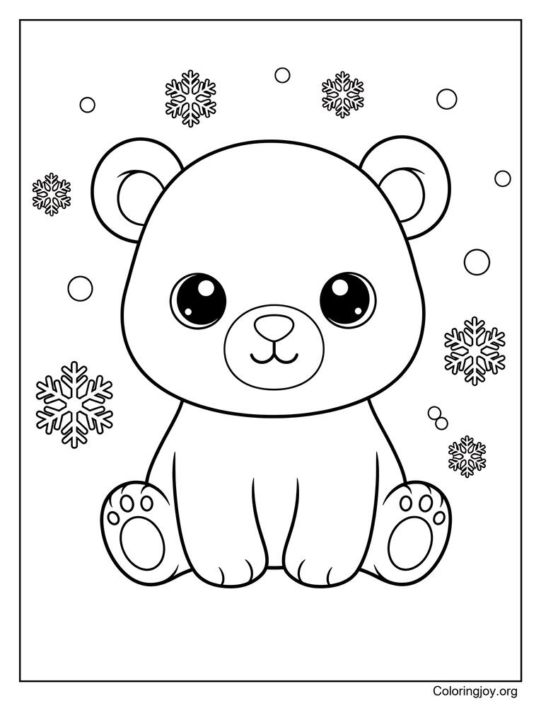polar bear and snowflakes coloring page