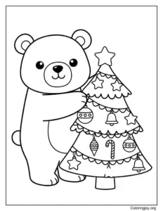 polar bear decorating christmas tree