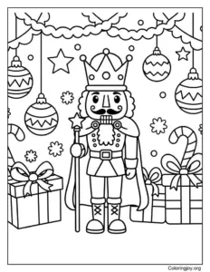 Royal Nutcracker Coloring Page with Festive Details