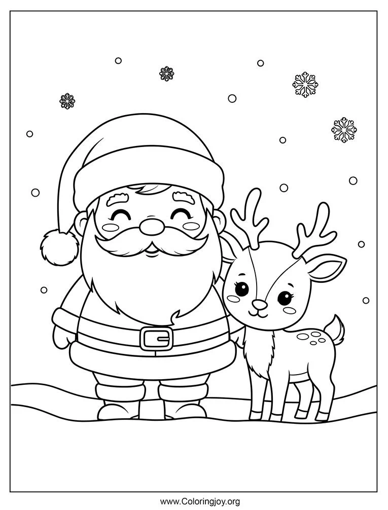 Santa Claus and reindeer coloring page
