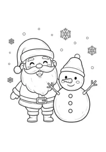 Santa Claus and snowman coloring page