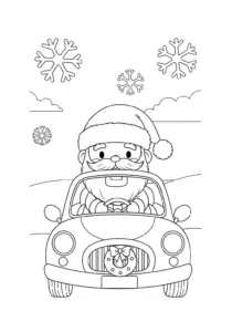 Santa Claus driving car coloring page