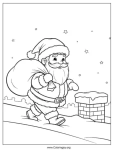 Santa Claus on rooftop coloring page
