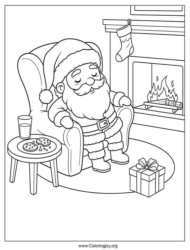 Santa Claus resting after Christmas coloring page