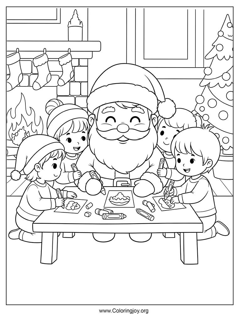 Santa Claus with children coloring page