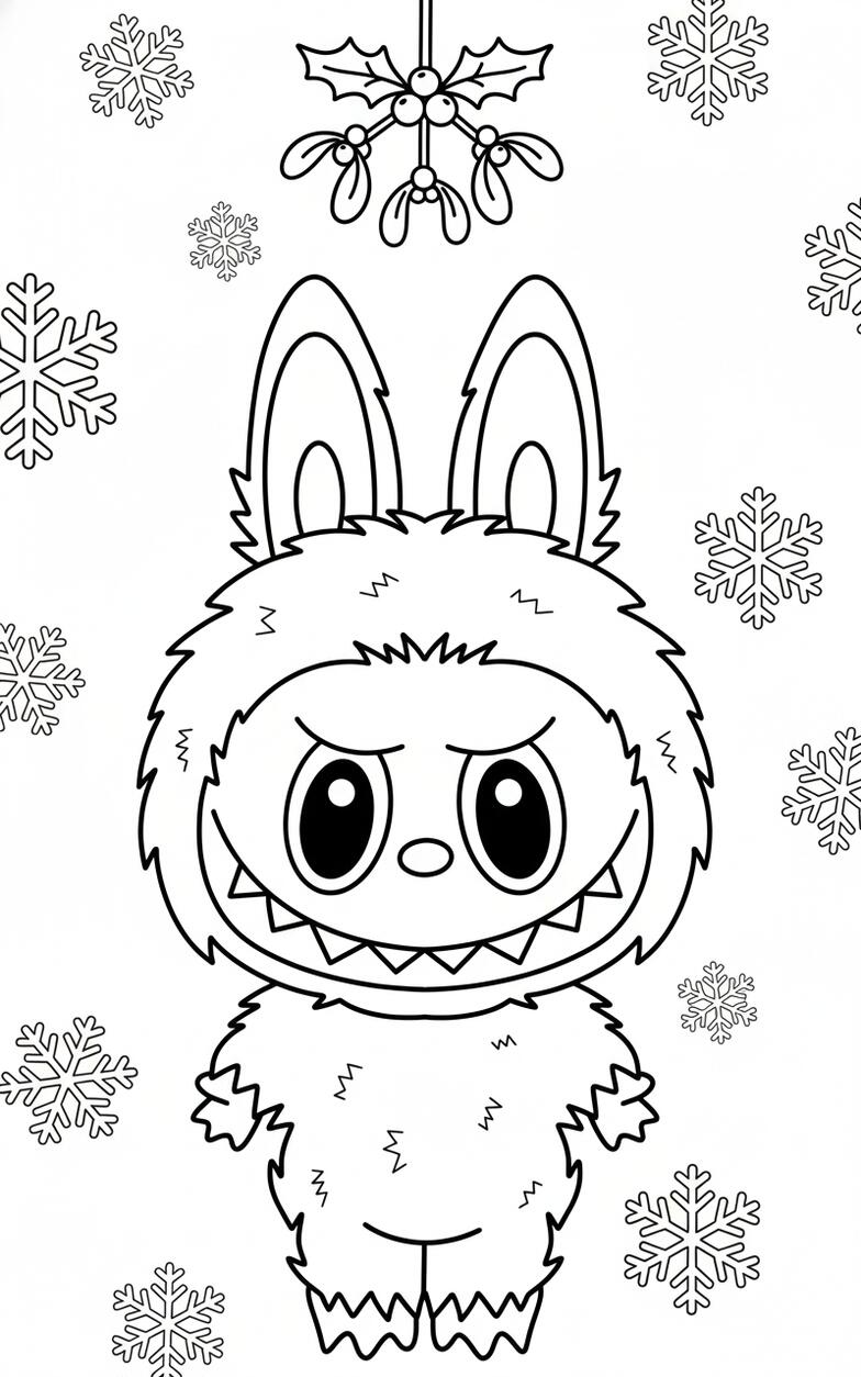 Shy Labubu Under Mistletoe Christmas Coloring page