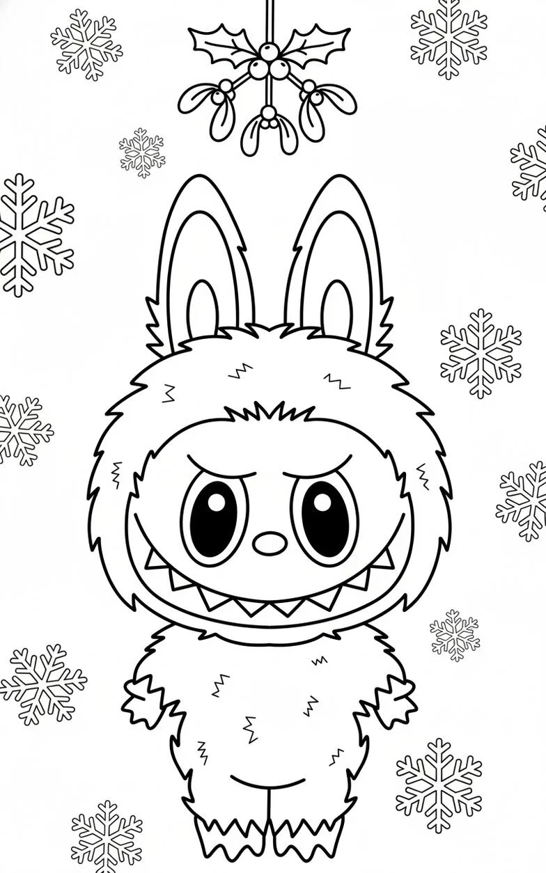 Shy Labubu Under Mistletoe Christmas Coloring page