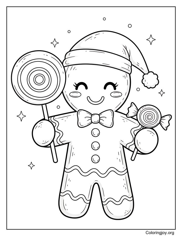 Simple gingerbread boy with striped icing holding