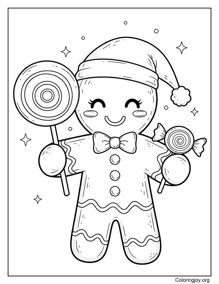 Simple gingerbread boy with striped icing holding