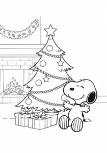 Snoopy Christmas Tree Coloring Page .