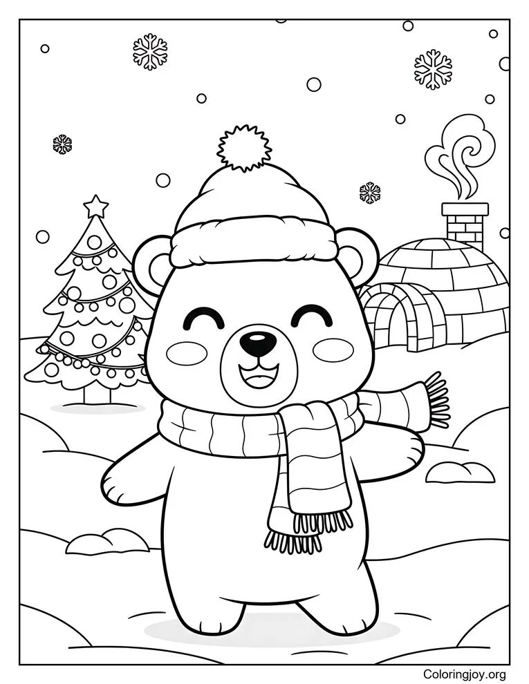 snow scene polar bear coloring
