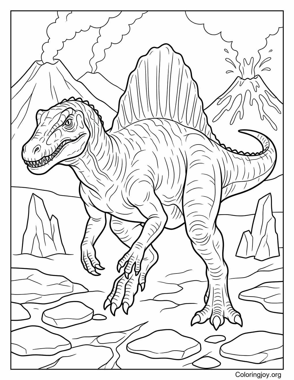 Volcano Adventure Spinosaurus Coloring Page