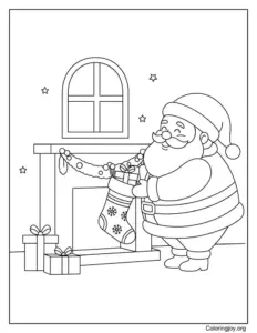 Stocking With Christmas Santa Delivering Gifts Scene