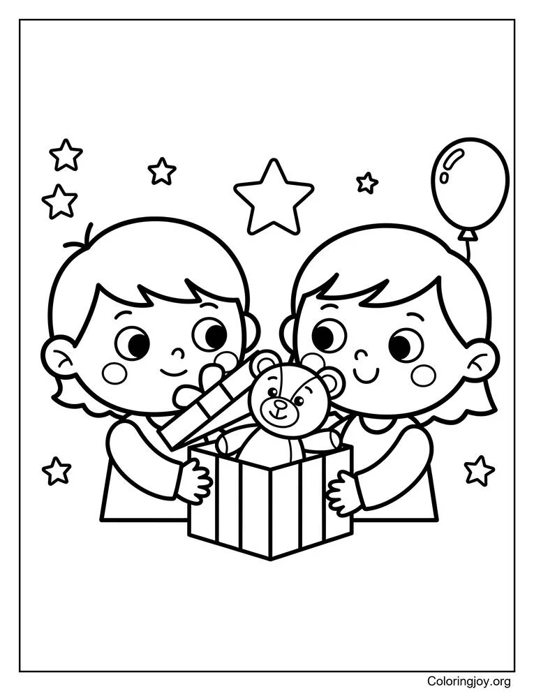 Surprise gift reveal coloring pages