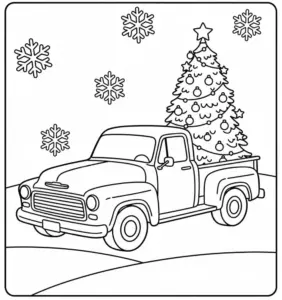 Truck with Christmas Tree Coloring Page