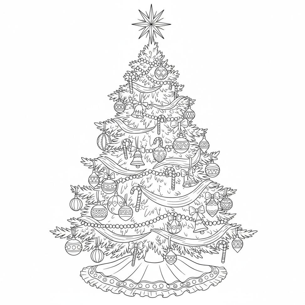 Vintage Christmas Tree Coloring Page