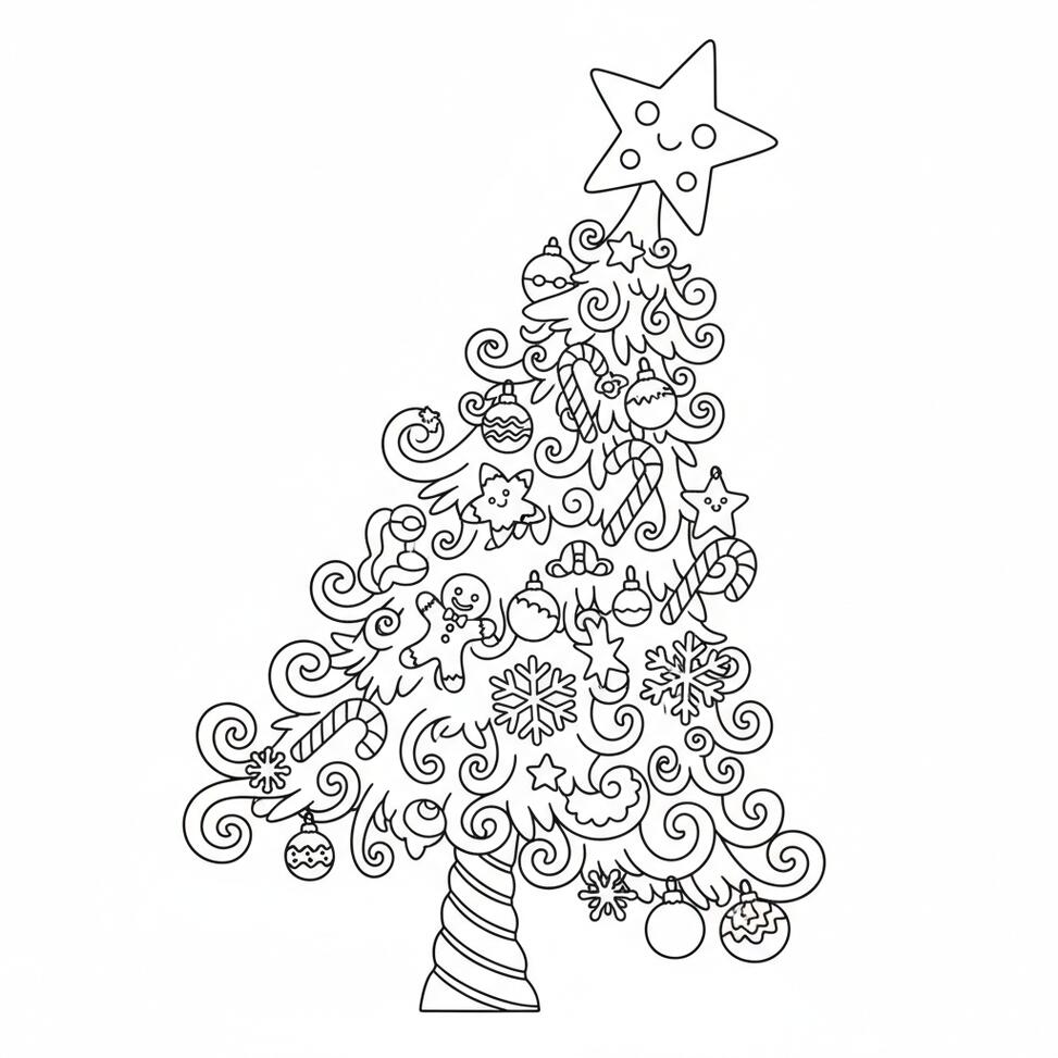 Whimsical Christmas Tree Coloring Page