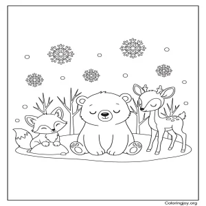Winter animals coloring page